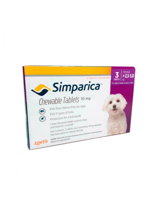 SIMPARICA 10MG PERRO 2,5-5 KG X 3 COMP